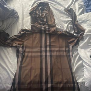 Burberry long sleeve hoodie shirt, brown & worn lightly